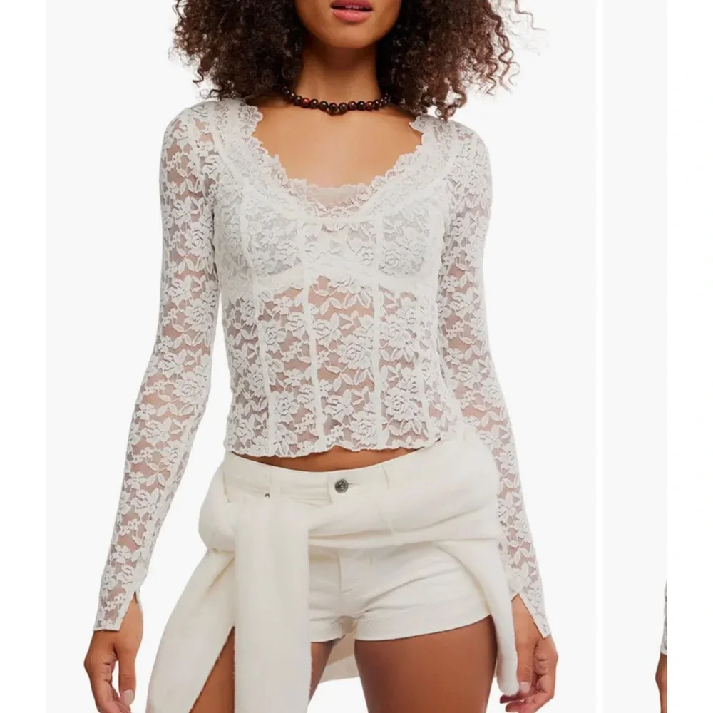 FREE PEOPLE ALL NIGHT LONG WHITE LACE LONG SLEEVE TOP LARGE